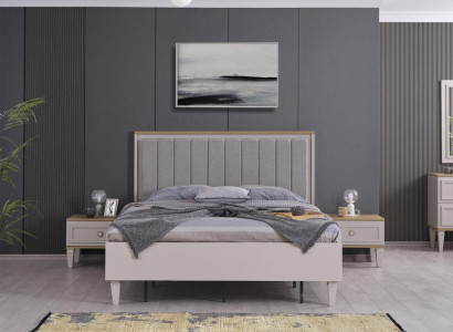 Suite Double bed Bedroom Bed Bedside tables Gray Wood Set 3pcs